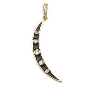 copper Moon pendant with black enamel, gold plated, approx 4-34mm [FN25840]