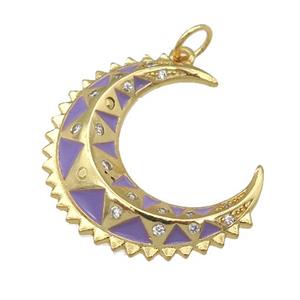 copper crescent Moon pendant with lavender enamel, gold plated, approx 8-24mm [FN25848]