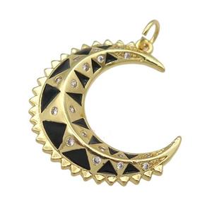 copper crescent Moon pendant with black enamel, gold plated, approx 8-24mm [FN25850]