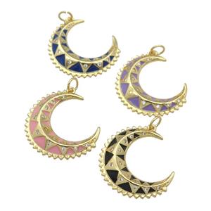 copper crescent Moon pendant with enamel, gold plated, mixed, approx 8-24mm [FN25851]