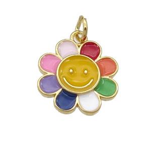 copper sunflower pendant with enamel, multicolor, gold plated, approx 14mm [FN25859]