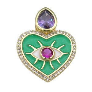 copper Heart pendant paved zircon with green enamel, gold plated, approx 20mm [FN25860]