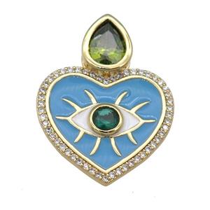 copper Heart pendant paved zircon with blue enamel, gold plated, approx 20mm [FN25861]