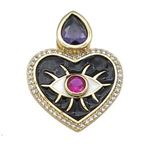 copper Heart pendant paved zircon with black enamel, gold plated, approx 20mm [FN25862]