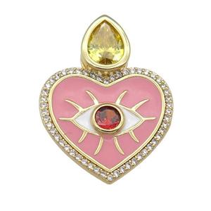 copper Heart pendant paved zircon with pink enamel, gold plated, approx 20mm [FN25863]