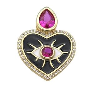 copper Heart pendant paved zircon with black enamel, gold plated, approx 20mm [FN25864]