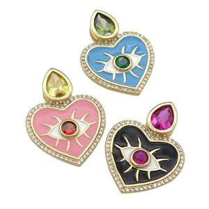 copper Heart pendant paved zircon with enamel, gold plated, mixed, approx 20mm [FN25865]
