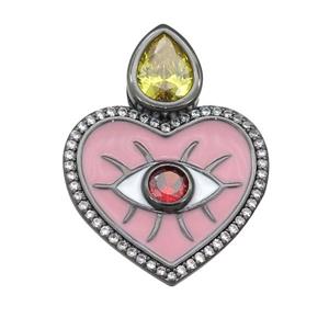 copper Heart pendant paved zircon with pink enamel, black plated, approx 20mm [FN25866]