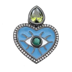 copper Heart pendant paved zircon with blue enamel, black plated, approx 20mm [FN25868]
