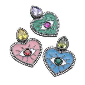 copper Heart pendant paved zircon with enamel, black plated, mixed, approx 20mm [FN25869]