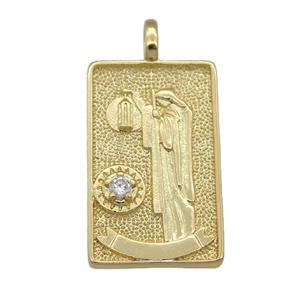 copper Tarot Card pendant, hermit, gold plated, approx 15-24mm [FN25873]