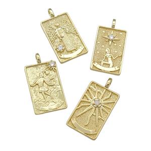 copper Tarot Card pendant, gold plated, mixed, approx 15-24mm [FN25892]