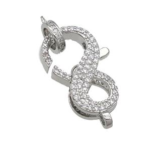 copper Lobster Clasp paved zircon, platinum plated, approx 12-20mm [FN25895]