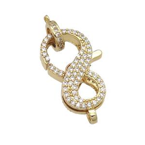 copper Lobster Clasp paved zircon, gold plated, approx 12-20mm [FN25896]