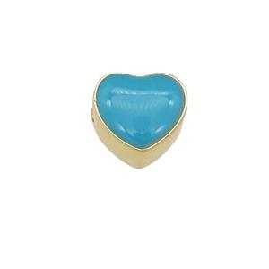 copper Heart beads with teal enamel, gold plated, approx 9mm [FN25897]