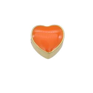 copper Heart beads with orange enamel, gold plated, approx 9mm [FN25898]