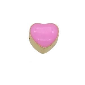 copper Heart beads with pink enamel, gold plated, approx 9mm [FN25900]