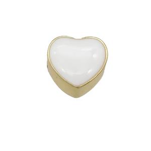 copper Heart beads with white enamel, gold plated, approx 9mm [FN25901]
