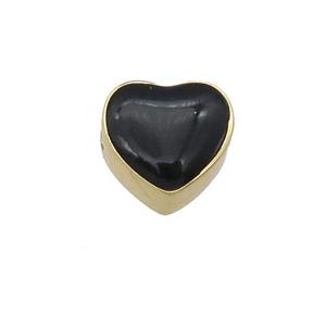 copper Heart beads with black enamel, gold plated, approx 9mm [FN25902]