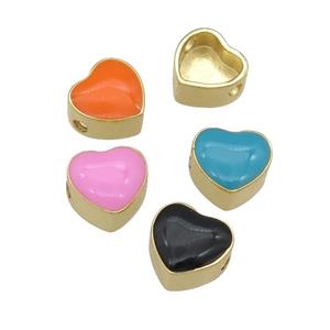 copper Heart beads with enamel, gold plated, mixed, approx 9mm [FN25903]