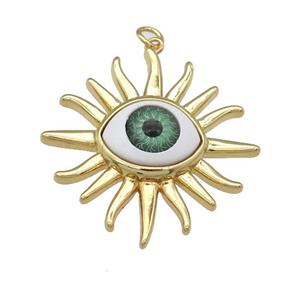copper Evil Eye pendant, green, gold plated, approx 31mm [FN25904]