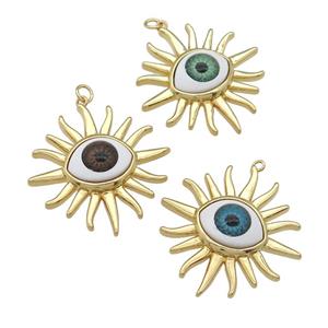 copper Evil Eye pendant, mix, sun, gold plated, approx 31mm [FN25907]