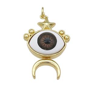 copper Evil Eye pendant, red, gold plated, approx 19-25mm [FN25908]