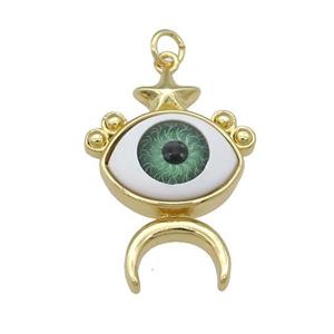 copper Evil Eye pendant, green, gold plated, approx 19-25mm [FN25909]