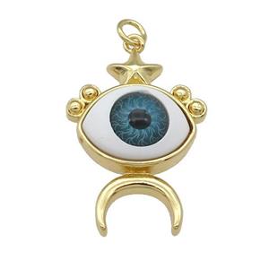 copper Evil Eye pendant, blue, gold plated, approx 19-25mm [FN25910]