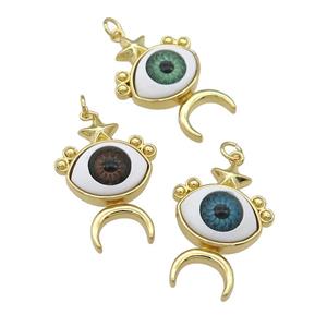 copper Evil Eye pendant, mixed, gold plated, approx 19-25mm [FN25911]