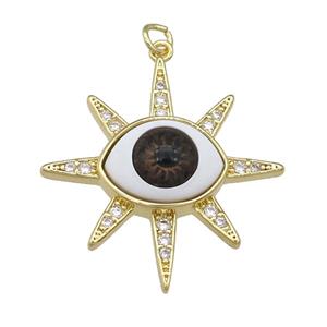 copper pendant paved zircon with red Evil Eye, gold plated, approx 30mm [FN25920]