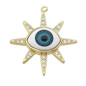 copper pendant paved zircon with blue Evil Eye, gold plated, approx 30mm [FN25922]