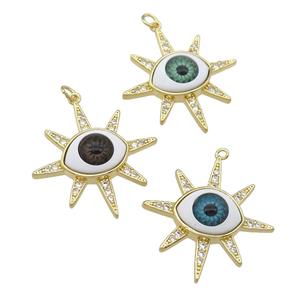 copper pendant paved zircon with Evil Eye, mixed, gold plated, approx 30mm [FN25923]