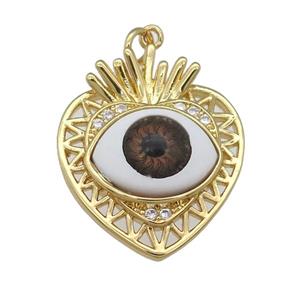copper heart pendant paved zircon with red Evil Eye, gold plated, approx 22-25mm [FN25924]