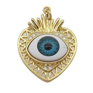 copper heart pendant paved zircon with blue Evil Eye, gold plated, approx 22-25mm [FN25926]