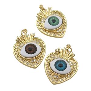 copper heart pendant paved zircon with Evil Eye, mixed, gold plated, approx 22-25mm [FN25927]