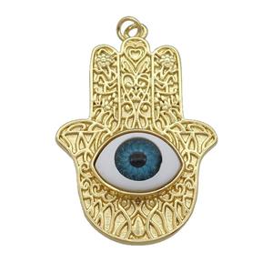 copper hamsahand pendant with blue Evil Eye, gold plated, approx 28-38mm [FN25930]