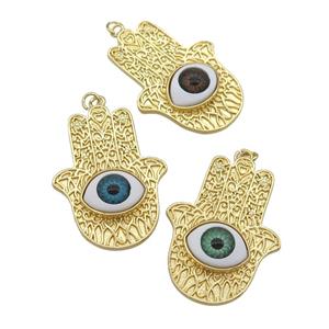 copper hamsahand pendant with Evil Eye, mixed, gold plated, approx 28-38mm [FN25931]