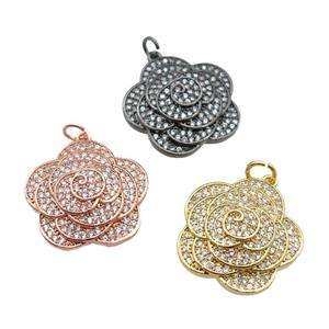 copper Flower pendant pave zircon, mixed, approx 22mm dia [FN25946]