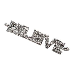 copper BELIEVE connector paved zircon, platinum plated, approx 5-25mm [FN25968]