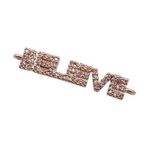 copper BELIEVE connector paved zircon, rose gold, approx 5-25mm [FN25970]