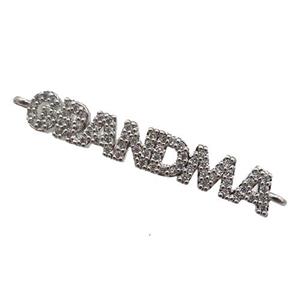copper GRANDMA connector paved zircon, platinum plated, approx 5-32mm [FN25983]