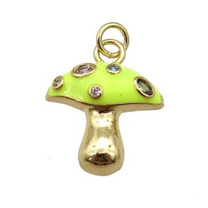 copper mushroom pendant paved zircon with yellow enamel, gold plated, approx 17mm [FN25992]
