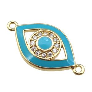copper Eye connector paved zircon with teal enamel, gold plated, approx 13-20mm [FN25997]