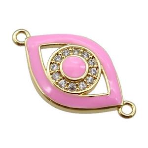 copper Eye connector paved zircon with pink enamel, gold plated, approx 13-20mm [FN25999]