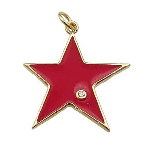 copper Star pendant with red enamel, gold plated, approx 22mm [FN26003]