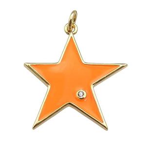 copper Star pendant with orange enamel, gold plated, approx 22mm [FN26005]