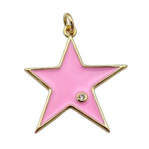 copper Star pendant with pink enamel, gold plated, approx 22mm [FN26006]