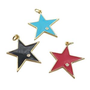 copper Star pendant with enamel, gold plated, mixed, approx 22mm [FN26009]