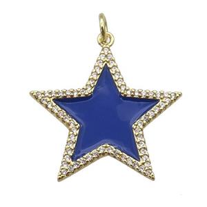copper Star pendant paved zircon with blue enamel, gold plated, approx 25mm [FN26012]